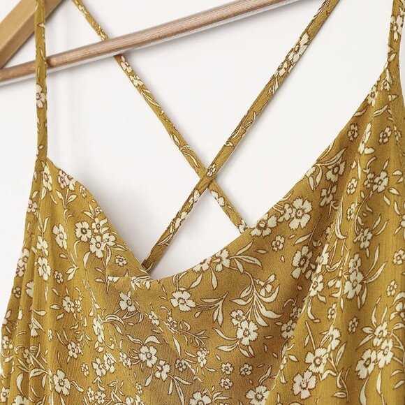 NWT Lulus Would Be Love Dark Mustard Floral Print Maxi Slip Dress - Picture 8 of 11